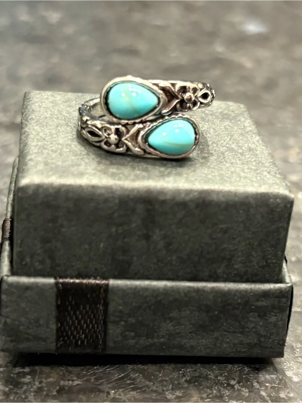 Silver Turquoise Teardrop Open Ring